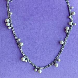 J Crew chain dangling pearl and double chain necklace-28” long